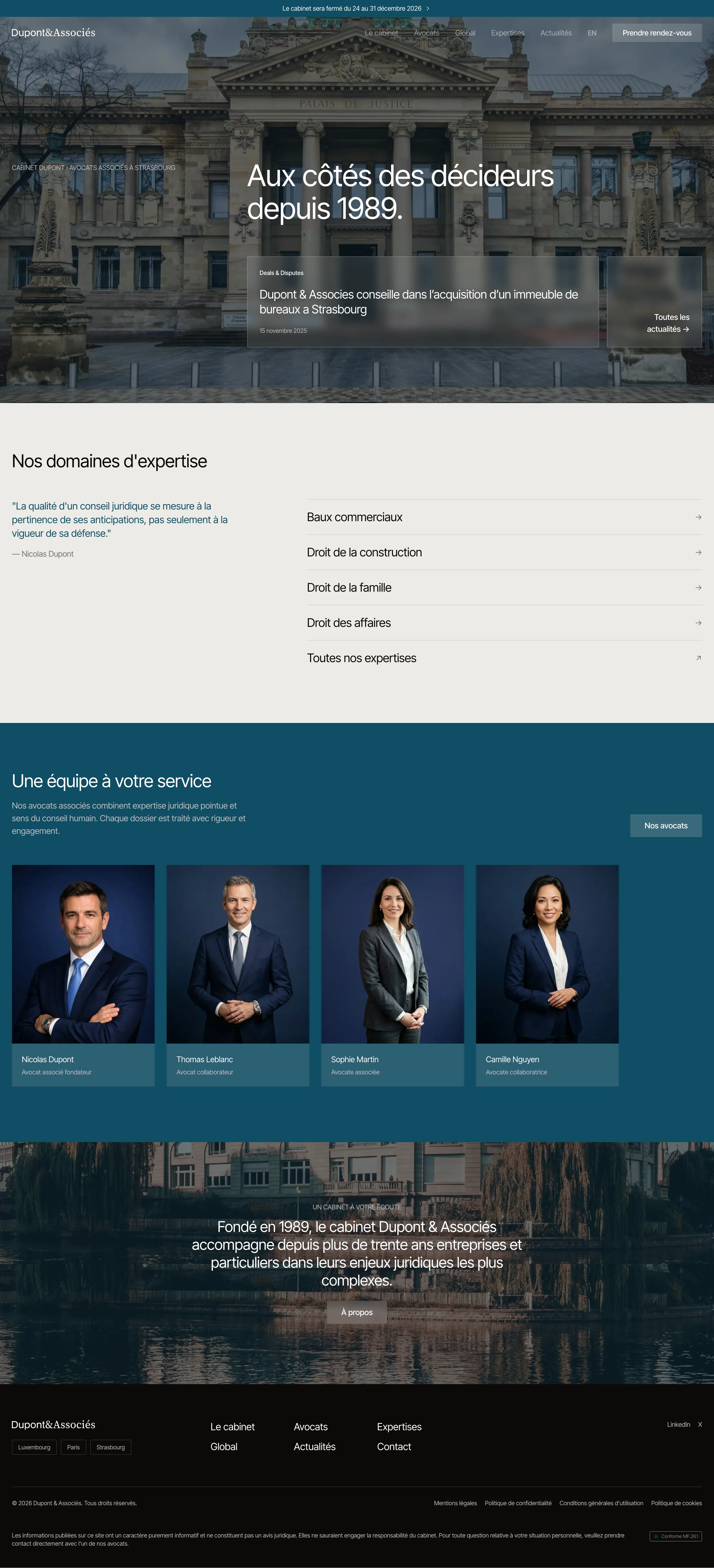 Capture d'écran de la page d'accueil d'un site de cabinet d'avocats
