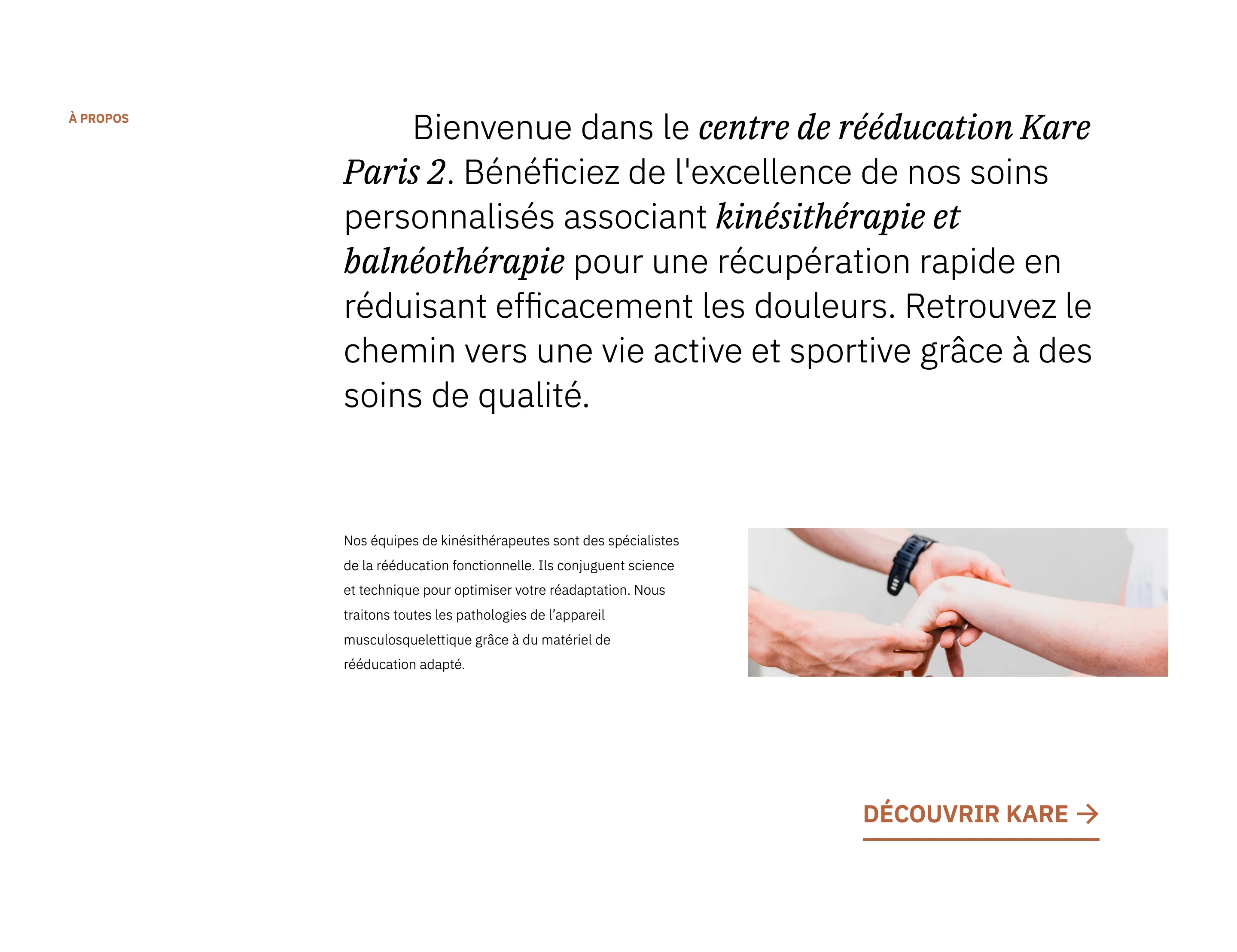 Capture d'écran d'une section texte du site de KARE Paris