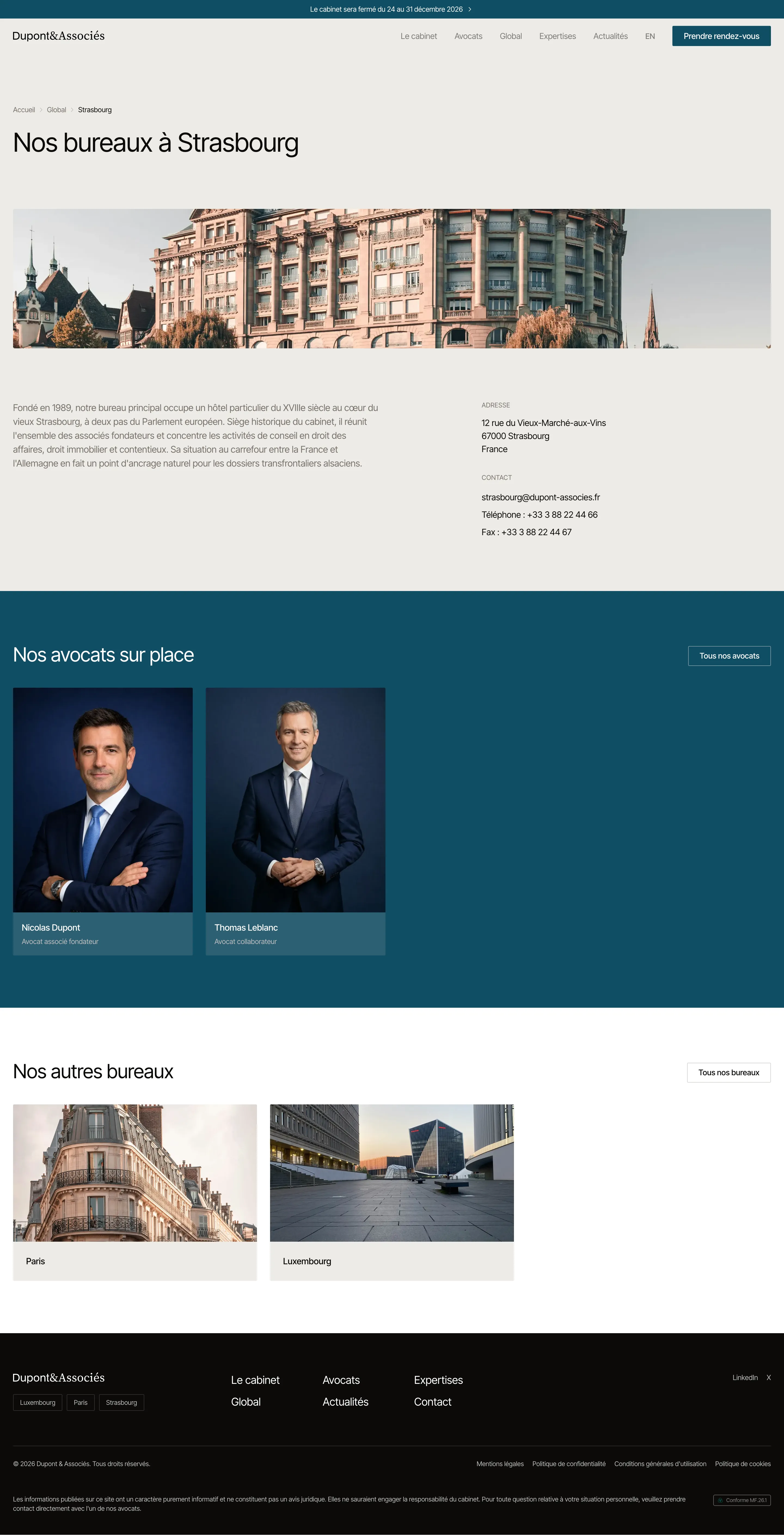 Capture d'écran de la page de lieu d'un site de cabinet d'avocats