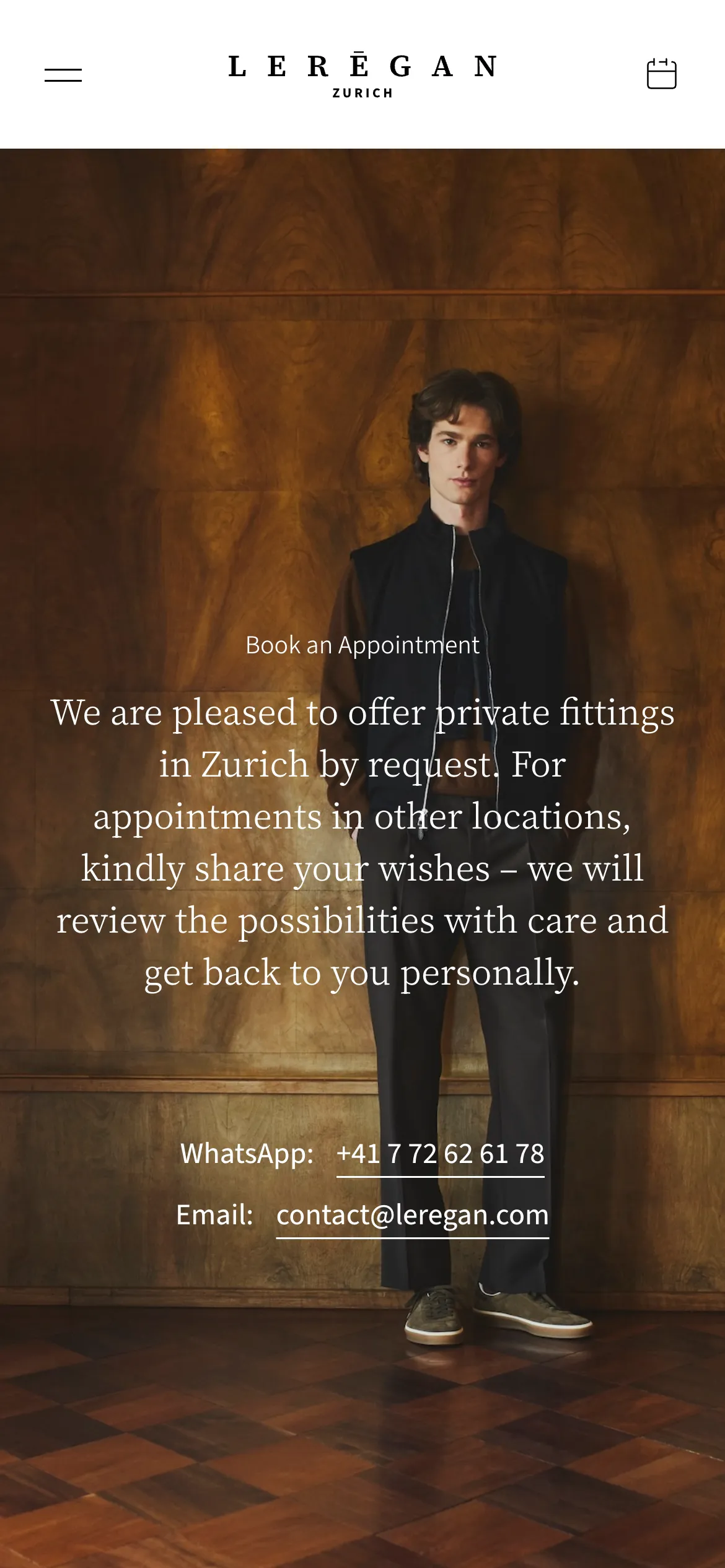 Capture d'écran de la page de prise de rendez-vous de LERÉGAN Zurich sur mobile