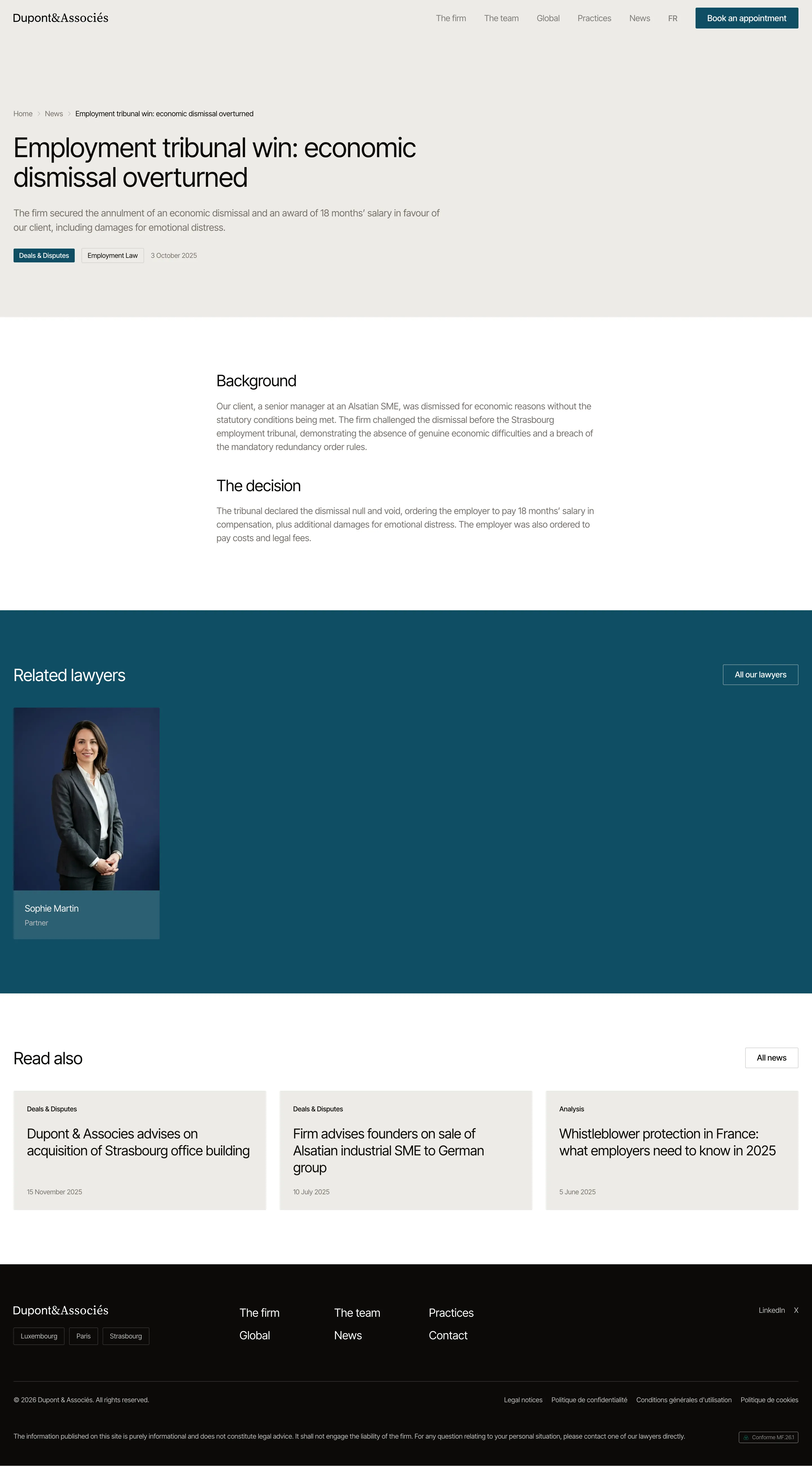 Capture d'écran d'un article de blog d'un site de cabinet d'avocats