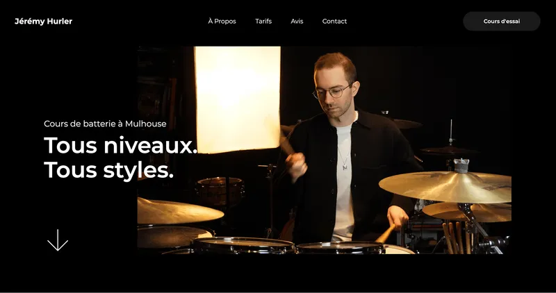 Capture d'écran du site d'un professeur de batterie